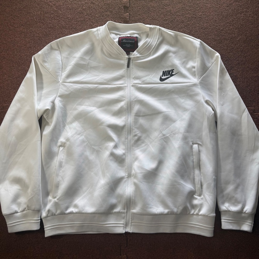 Rare comfy Maximos USA White Track Jacket Nike Logo Full Zip Bomber Mens XXXL